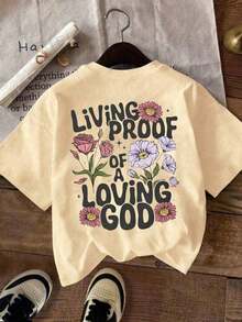 Women's Short-Sleeved Floral Print T-Shirt, Suitable For Everyday Wear, Casual Outings, Weekends, And Vacations. Relaxed Style, Crew Neck, Made Of Polyester, Ideal For Spring And Summer. Domestic Shipping Available In Mexico. - Apricot - View 2