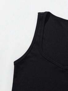 LUNE Camiseta de tirantes casual y versátil de unicolor y cuello redondo para mujer - Negro - Ver 5