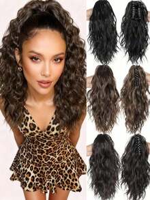 18Inch Curly Hair Ponytail Extension Drawstring Claw Clip| Medium Brown Mix Bleach Blonde High Tail| Synthetic Hair Pieces Women| Party & Daily Wear Hair Gifts - 彩色 - 查看 3