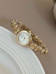 Este reloj de cuarzo con patrón de bambú cuadrado en oro/plata es adecuado para el uso diario, y también es un regalo perfecto para cumpleaños y Navidad. - Dorado - Ver 7