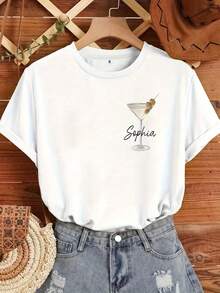 Camiseta manga corta cuello redondo 100% algodón, estampado trendy, tejido ligero y ventilado, estilo moda casual, apta para vida diaria, salidas informales y citas en primavera, verano y otoño - Blanco - Ver 7
