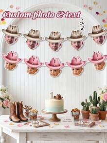 7/14/21pc Custom Personalized Cowboy Face Paper Banner Flags, Pink Cowgirl Brown Cowboy Banner Hanging Decor, Western Themed Birthday Party Supplies, My First Birthday Party Favors, Cowboy 1st Birthday, My First Rodeo, Party Decorations - Multicolor - View 5