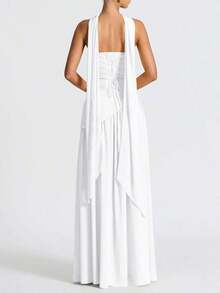 Elisanya Vestido de noche con faja de unicolor, minimalista y de moda, adecuado para el verano - Blanco - Ver 4