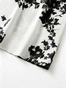 Vestido elegante con estampado floral y hombros con lazo para vacaciones - Blanco y Negro - Ver 3