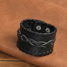 1pc Handmade Woven Black Bracelet, Motorcycle Style Accessory For Men, Gift For Him - Black - View 7