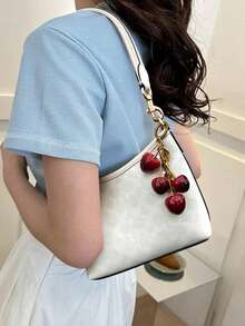 1pc New Retro Cherry Key Chain, Versatile Bag Accessory Pendant, Resin Fruit Keychain Bag Charm - Red - View 1