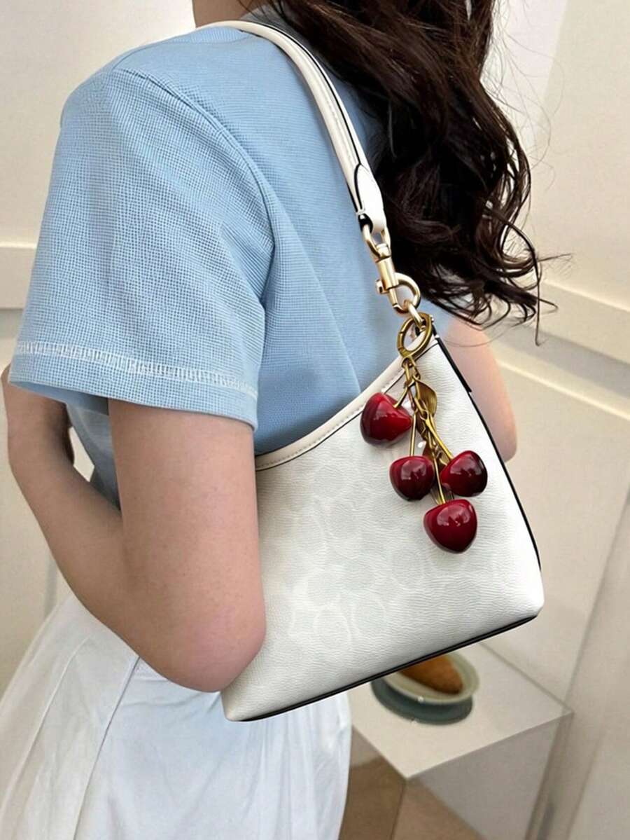 1pc New Retro Cherry Key Chain, Versatile Bag Accessory Pendant, Resin Fruit Keychain Bag Charm - Red - View 1