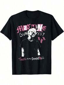 1 pieza Camisetas Gráficas para Mujer con Estampado "Tickets To My Downfall", Estilo Y2K, Cuello Redondo, para Mujer, Vacaciones, Primavera, Festivales, Ropa de Primavera, 180g 100% Algodón - Negro - Ver 1