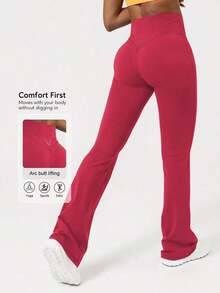 2026 Sodalemon Women's Black Slim Fit Flared Yoga Sweatpants For Spring - 紅色的 - 查看 1