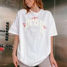 1 Piece Unisex Loose Fit Short Sleeve T-Shirt, 180g, Crew Neck, 100% Pure Cotton, Designed By Y2K Artists In The Bababask Style, Casual And Versatile, With Celebrity Print, Ideal For Urban Style, Daily Outings, Camping, Concerts And Hip-Hop, Rock And Rap Events, Perfect For Festivals, Autumn And Year-Round Wear, Special Offer On Plus Sizes For Women - 白色3 - 查看 6