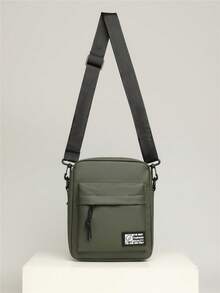 Men's Canvas Crossbody Bag With Pendant, Colorblock Mini Shoulder Bag Phone Pouch - Green - View 3