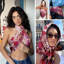 1pc Fashion Women's Square Scarf,Vintage Red Rose Print Bandana Suitable For Daily Wear,Vacation Hair Accessorie,Head Scarf For Women,Headscarf,Satin Feel Hair Scarf,Sport Sweatban,Sport Head Band,Hair Band For Gift All Seasons Outfits - 彩色 - 查看 9