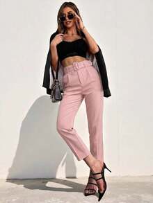 Pantalones entallados con cinturón - Rosa - Ver 4
