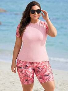 Swim Lushoire Tankinis de traje de baño de talla para mujer con estampado tropical de plantas para vacaciones de verano en la playa - Rosa - Ver 9