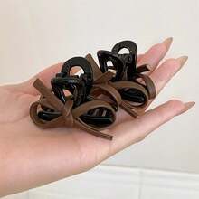 1pc/2pcs Leather Bow Hair Clips, Cute Princess & Girl Style Bangs Clips, Hair Accessories For Spring & Summer Vacay Beach Claw Clips - Brown 2pcs - View 3