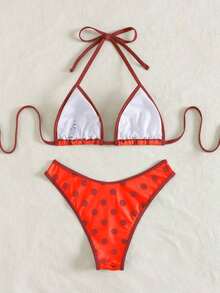 Set de 2 bikinis sexy y de moda en negro y blanco para mujer, ropa de playa de verano para vacaciones - rojo anaranjado - Ver 2