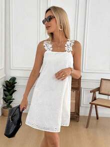 Vestido corto de verano de mujer con tirantes finos y unicolor - Negro - Ver 11