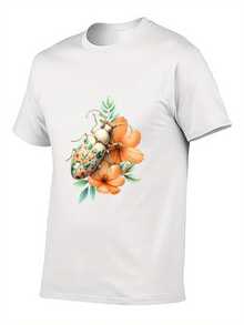 Camiseta manga corta cuello redondo 100% algodón, estampado trendy, tejido ligero y ventilado, estilo moda casual, apta para vida diaria, salidas informales y citas en primavera, verano y otoño - Blanco - Ver 4