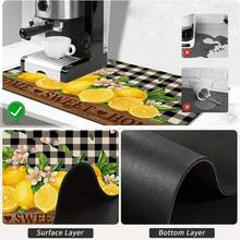 1 pieza Estera de secado de platos, Estera para máquina de café, Fondo a cuadros negro y blanco con patrón floral de limón amarillo, Estera absorbente de drenaje, Adecuada para mesa de comedor y cafetería, Estera de drenaje multiusos, Regalo para el hogar, Decoración de mesa - XYLSD-355 - Ver 10