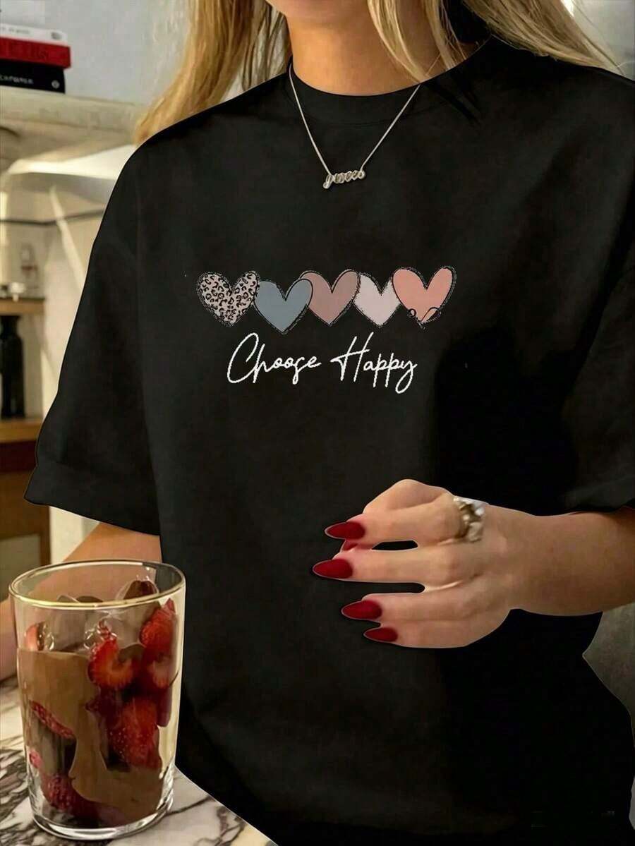 Women's Soft Cotton T-Shirt, Fitted Cut, Round Neck, Versatile Colors. Comfortable, Durable, Ideal For Mixing And Matching And Looking Stylish On Any Casual Occasion. - 黑色 - 查看 1