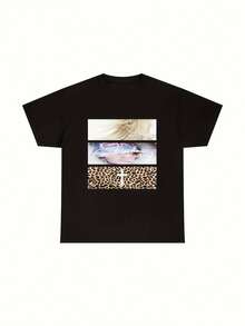 Camiseta unisex de manga corta con estampado de leopardo y patrón cruzado para verano - Negro - Ver 10