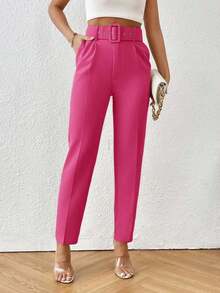 Pantalones entallados con cinturón - Rosa Fucsia - Ver 7