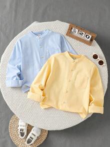 2pcs/Set Boys' Striped Long Sleeve Shirt, Autumn - Multicolor - View 1
