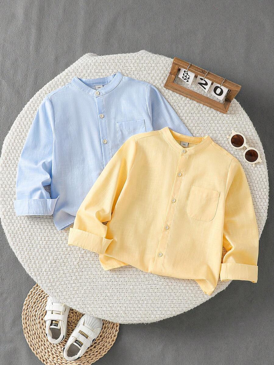2pcs/Set Boys' Striped Long Sleeve Shirt, Autumn - Multicolor - View 1