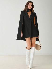 Vestido blazer elegante con cuello de chal blanco para mujer, romántico para primavera/verano, dulce y elegante para citas, bodas, fiestas, vacaciones, graduaciones, uso diario y eventos en otoño/invierno - Negro - Ver 1