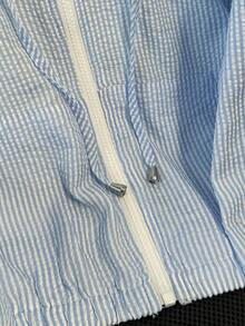 Lightweight Breathable Mesh Zip-Up Hooded Sun Protection Casual Jacket - Blue and White - View 5