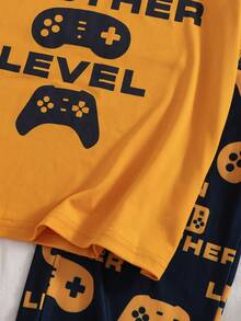 2pcs/Set Boys' Short Sleeve Video Game Graphic Tee And Comfortable Pants Pajama Set, Suitable For Daily Home Gaming And Reading, Spring/Summer - Yellow - View 6