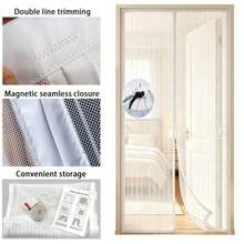 Magnetic White Anti-Mosquito Screen Door, High Density Mesh, No Drilling Adhesive Tape Installation, Durable, Summer Home Insect Barrier, Suitable For Bedroom, Living Room, Entrance, Balcony, Invisible Screen Door With Hooks On Both Sides, Easy To Disassemble And Clean - White Square Hole Hook - View 6