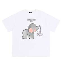 Camiseta de manga corta con estampado de elefante y conejo de dibujos animados, moderna y versátil, para hombres y mujeres, ideal para primavera y verano. - Blanco - Ver 1
