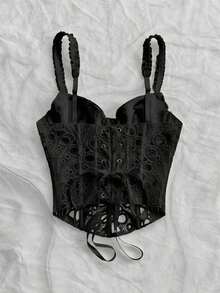 Camiseta de tirantes elegante y bohemia con estampado tropical, adecuada para la playa, el Día de San Valentín, la temporada de bodas, fiestas y festivales de música - Negro - Ver 2