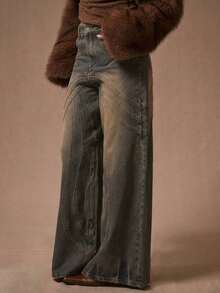 Jeans con ajuste holgado y costuras, estilo casual y lindo de los años 90 y 2000, ideal para primavera, conciertos, festivales, invierno, Nashville, vuelta al colegio, oficina, trabajo y verano - Mostaza Amarilla - Ver 2