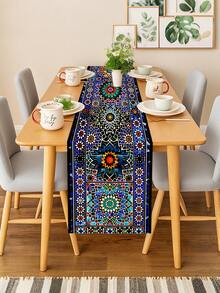 1 Pc Watercolor Floral Table Runner Peace Olive Cross Moroccan Style Table Runner Geometric Farmhouse Party Restaurant Table Dish Decor - Purple - View 1