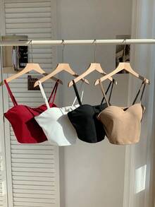 4 piezas Top corto con sujetador acolchado incorporado para mujer, ropa de verano - Multicolor - Ver 3