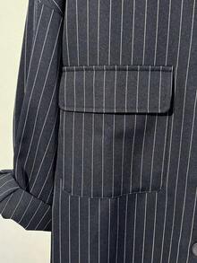Cárdigan holgado vintage con bolsillo, blusa/top casual elegante con botones y manga larga a rayas verde, para mujer, atuendo primaveral/veraniego, para días festivos/Día de San Valentín - Marina de - Ver 6
