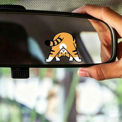 1pc Cute Upside Down Cat Cartoon Car Sticker, Creative Scratch Cover Sticker For Car, Motorcycle, Laptop, Notebook
