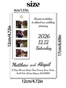 Customized Wedding Invitation Card, Personalized Text, Photo, Location Info, Bookmark Photo With Invitation, Metal Ring Binding, Ribbon Decor, Wedding Invitation - Sets - View 6