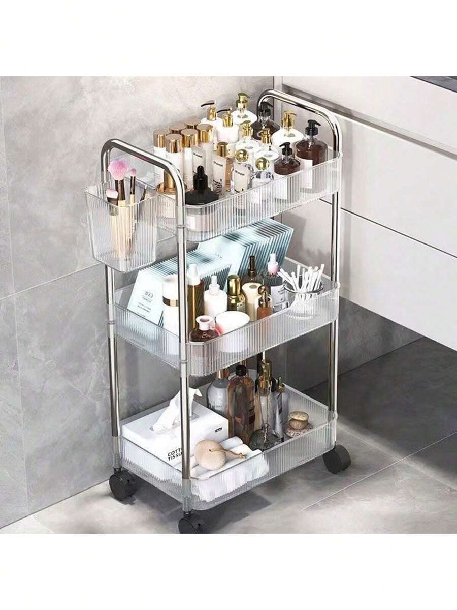 1 Stück transparenter beweglicher Make-up Aufbewahrungswagen, Badezimmer Organizer Regal mit großer Kapazität und Multifunktion, Badezimmer Accessoires