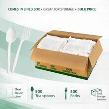 1000-Count Medium Weight White Plastic Cutlery Set, Disposable Teaspoons & Forks Combo Pack For Catering Events Parties Weddings & Food Service, Bulk Single-Use Tableware For Home & Commercial Use - White + 1000 - View 6