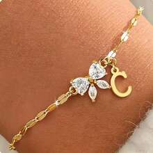 Nuevo brazalete de mariposa con circonita y letra, brazalete de 26 letras creativo y delicado, joyería de lujo para mujer - oro - Ver 36