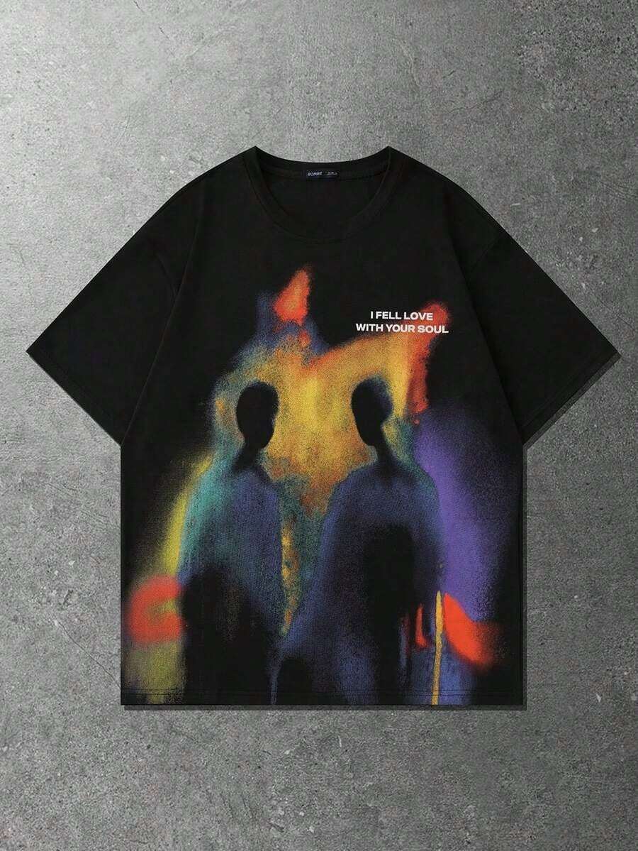 ROMWE MEN Street Life Primavera/Verano, Camiseta Casual de Manga Corta para Hombre con Estampado Gráfico Vintage de Silueta Urbana, Estilo Años 2000 - Blanco - Ver 1