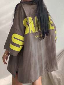 CZJ Oversized 3/4 Sleeve Longline T-Shirt, Loose Fit Casual Top Dress for Women - Marrón - Ver 5