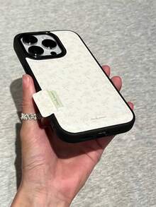 Ins 極簡皮革紋理手機殼，適用於 iPhone 17 Pro Max, 16, 15, 14, 13，花卉圖案，防摔保護套 - 白色 - 查看 5