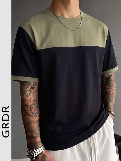  GRDR | Men's Casual Colorblock Digital Print Short Sleeve T-Shirt | Suitable For Summer Wear | Comfortable & Breathable | Fashion