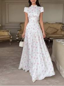 Vestido largo primavera 2026, holgado con estampado floral, estilo elegante y moderno - Blanco - Ver 2