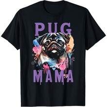Puppy Pug Mama Pug Mom T-Shirt - Black - View 1