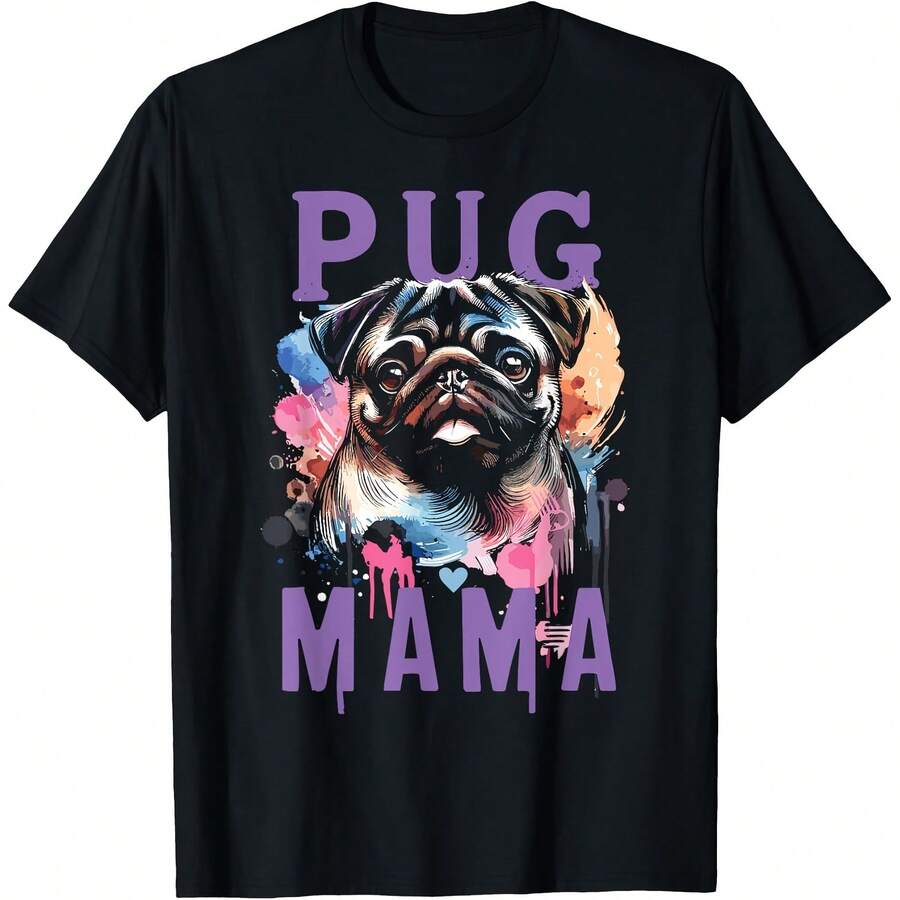 Puppy Pug Mama Pug Mom T-Shirt - Black - View 1